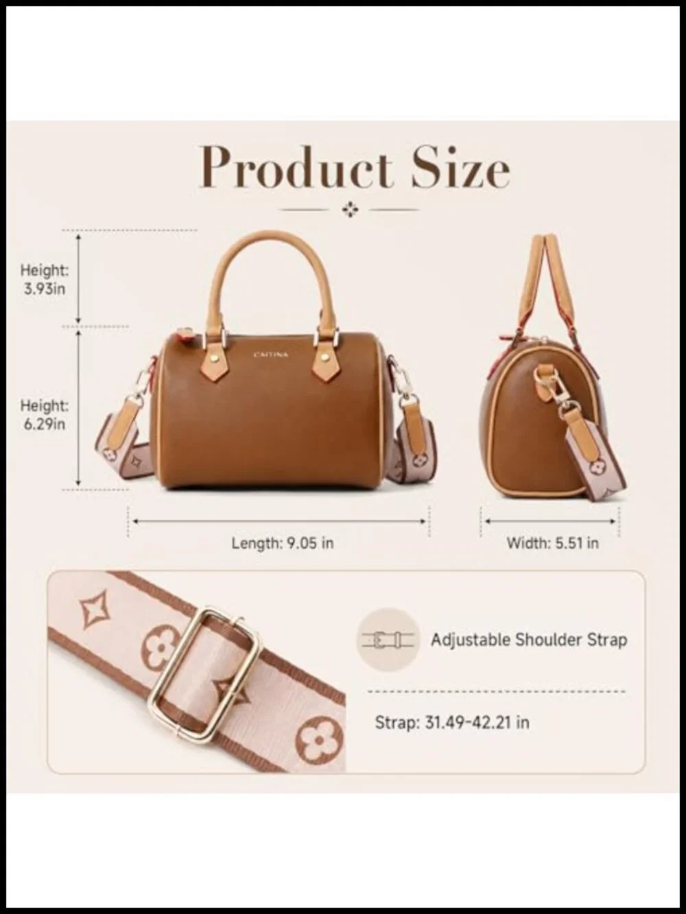 Vegan Leather Boston Barrel Bag Top Handle Satchel with Detachable Crossbody